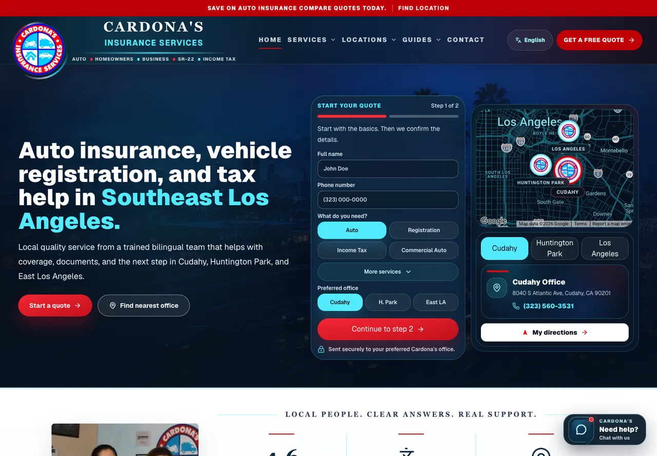 Cardona's Insurance Services — Insurance Agency live website preview